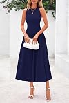 PRETTYGARDEN Spring Robes décontractées pour femmes 2026 Travail d'été Midi sans manches Une ligne plissée Robe de cocktail