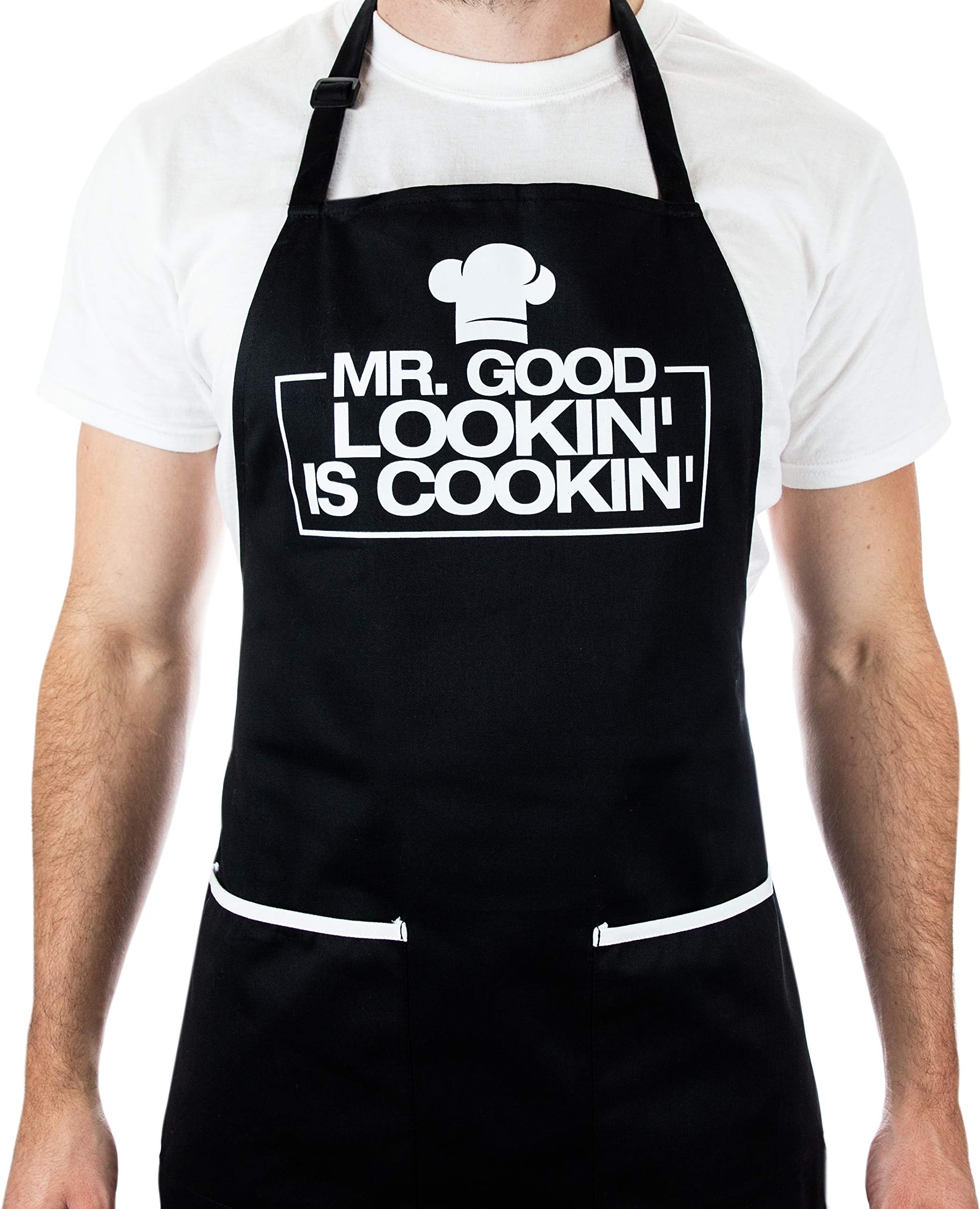 Funny Apron for Men, 2 Large Pockets One Size Fits All Chef Apron for Grilling, Cooking, BBQ Accessories