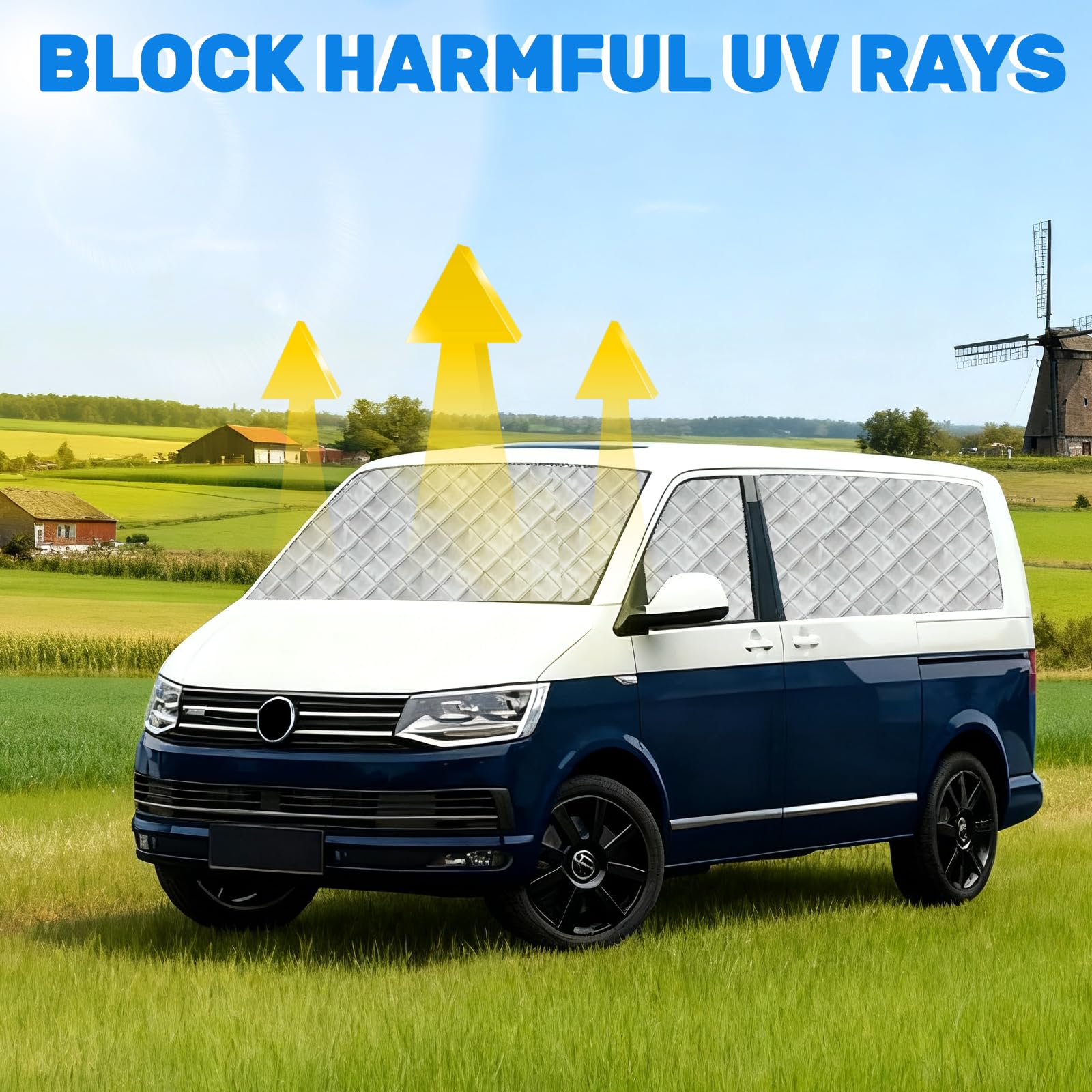 Wewnętrzny zestaw mat termicznych do VW T5/T6 SWB (krótki rozstaw kół), 8-częściowy zestaw mat termicznych do kabiny kierowcy, ochrona przed promieniowaniem UV i wodą, wielowarstwowa ochrona