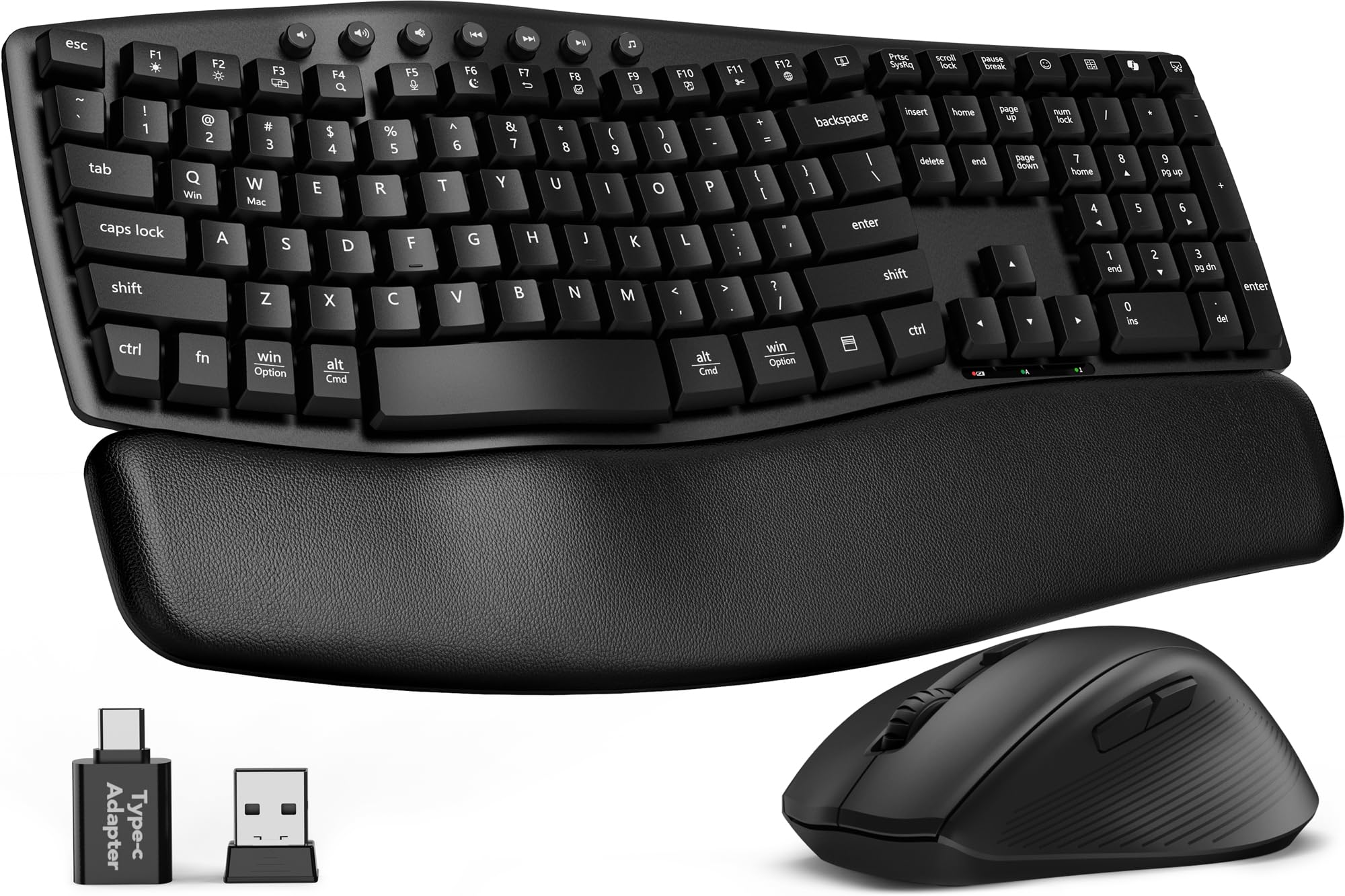 Wireless Keyboard and Mouse Combo, SABLUTE MA41 30dB Quiet Ergonomic Wave Keyboard Set with Soft Leather Palm Rest, Dual-System Switch for Windows/Mac, Ideal for Business Teams Home Office