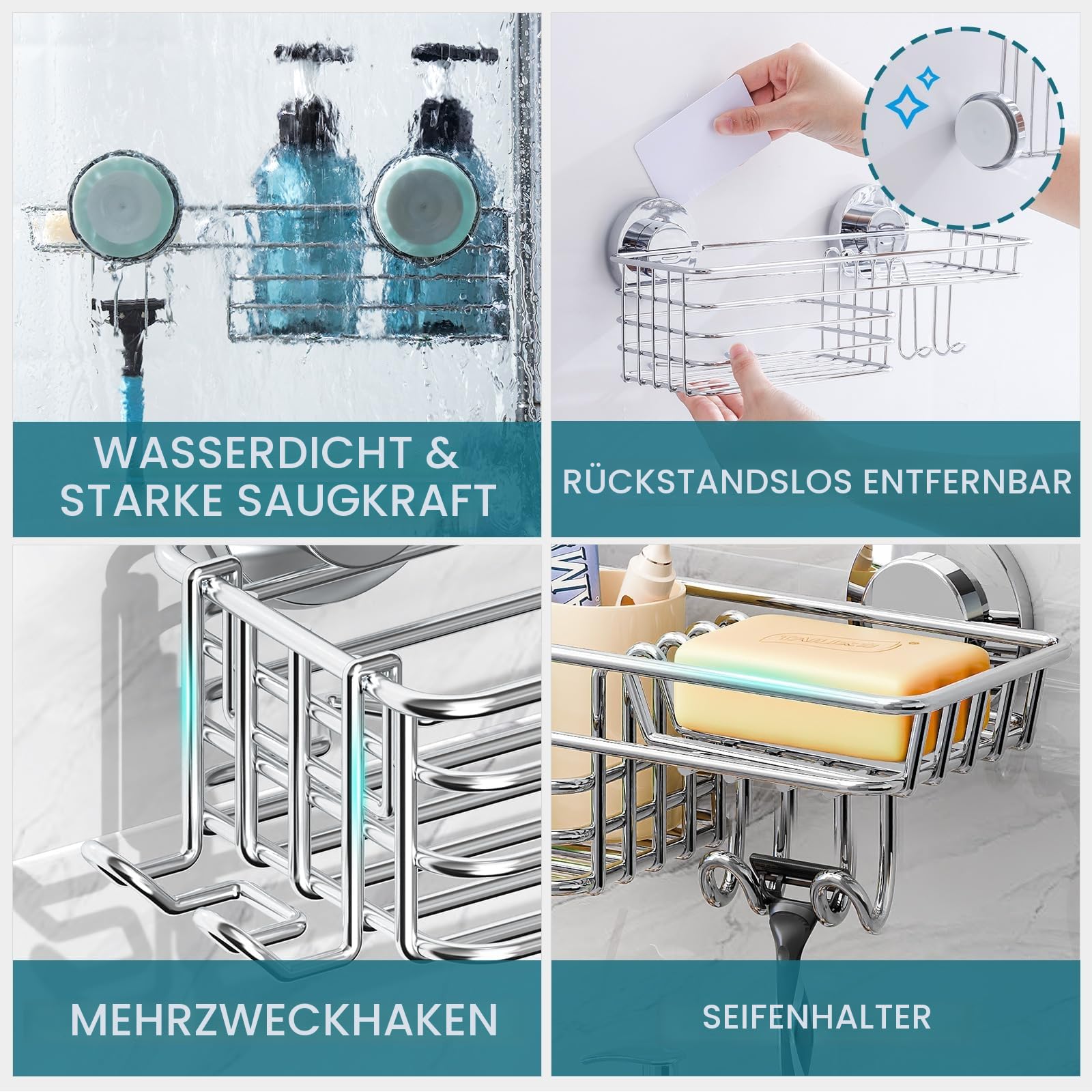 TAILI Duschablage Ohne Bohren Rostfreie Duschregale für die Dusche Große Kapazität Bad Organizer Ohne Bohren Badezimmer Zubehör für Shampoo Duschkorb Küche Organizer, Silber