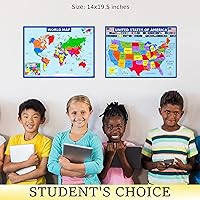 Vista 8 de Póster de mapa del mundo y mapa de Estados Unidos con características adicionales, póster educativo laminado (14 x 19.5 pulgadas), mapas para niños