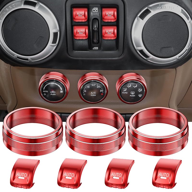 Capas Metálicas para Botões e Knobs dos Interruptores de Vidro Jeep Wrangler JK JKU DIAMOOKY – 7 peças