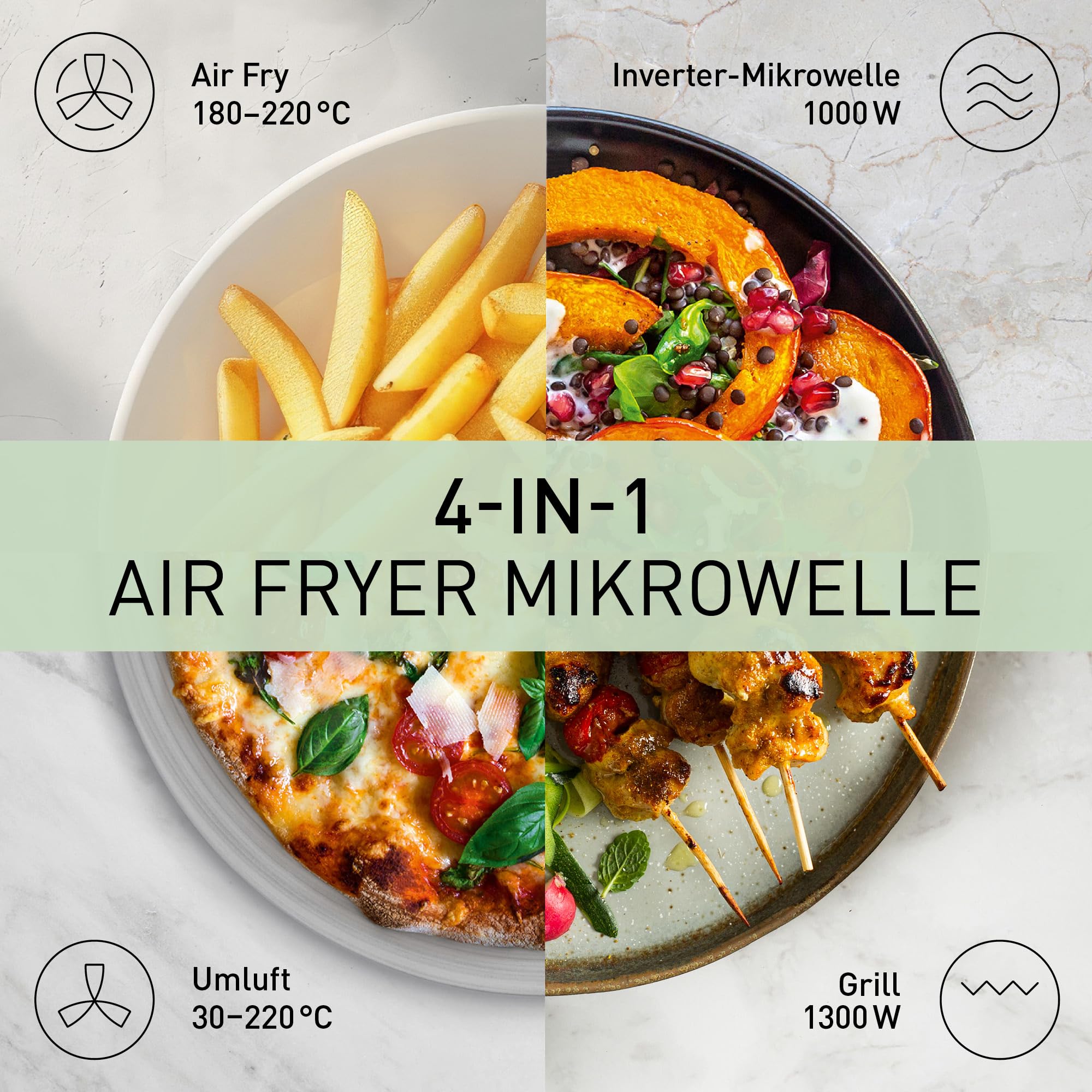 Panasonic NN-CD58RSEPG 27L 4-in-1 Kombi-Mikrowelle mit Airfryer-Funktion 1000W Inverter 1300W Grill Edelstahl