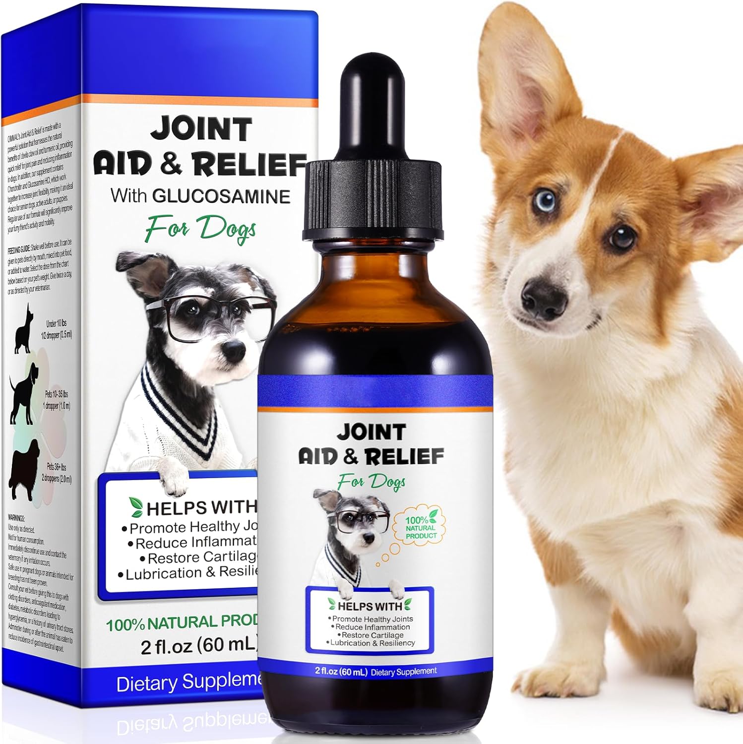 Glucosamine for Dogs, Liquid Joint Supplement for Dogs, Hip & Joint Drops Supports for Dogs, Dog Supplement for Mobility Pain Relief, Bacon Flavor 60ml