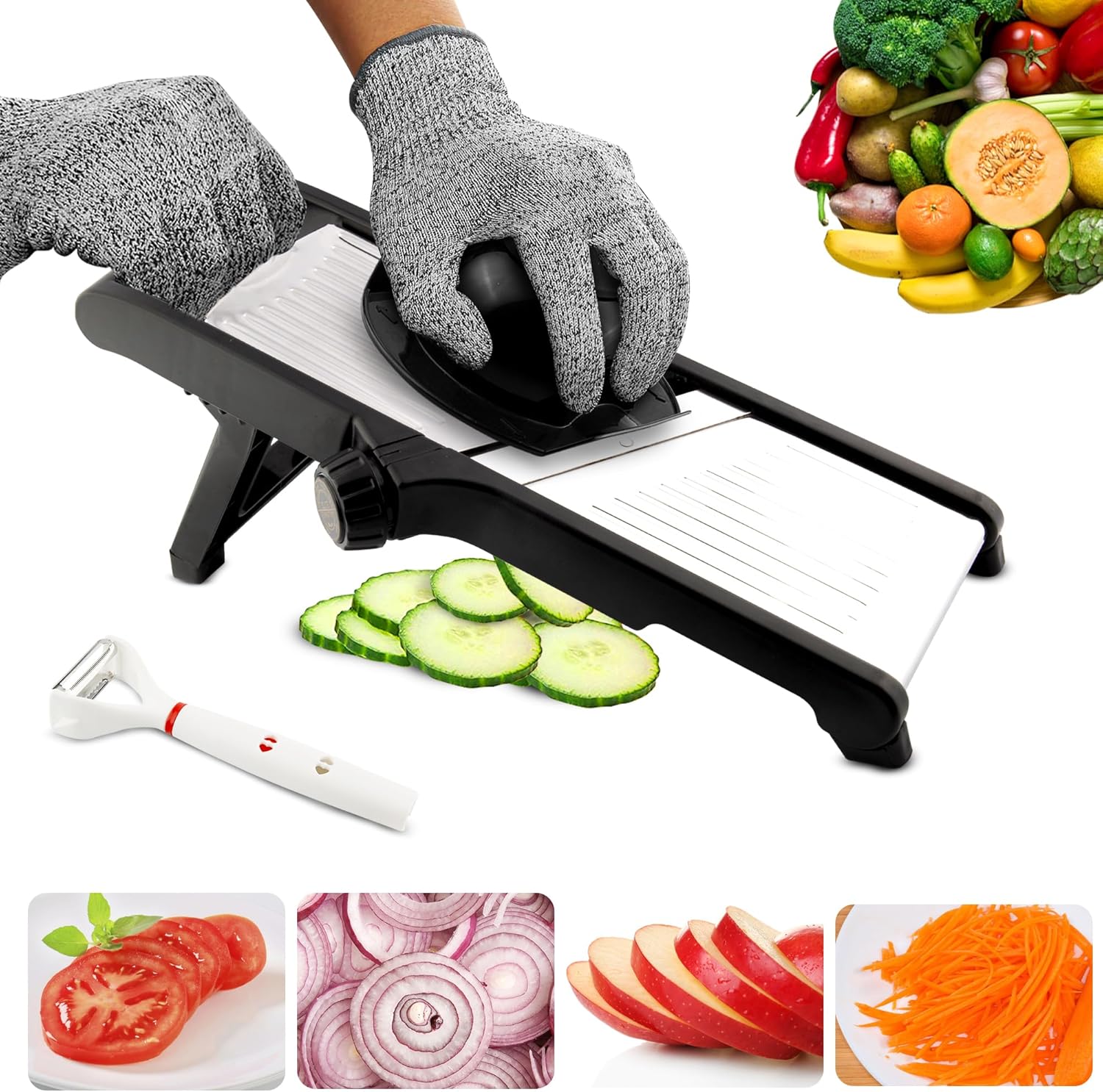 MAJESTIC BM Mandoline Food Slicer - Rebanador de papas fritas - Cortador de mandolina de cocina - Rebanador de mandolina para cocina - Rebanador de cebolla - Rebanador de verduras - Cortador de tomate Colombia