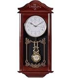 Large Vintage Grandfather Wood- Looking Plastic Pendulum Wall Clock for Living Room&comma; Kitchen&comma; or Dining Room&comma; Large White &lpar;Brown&rpar;