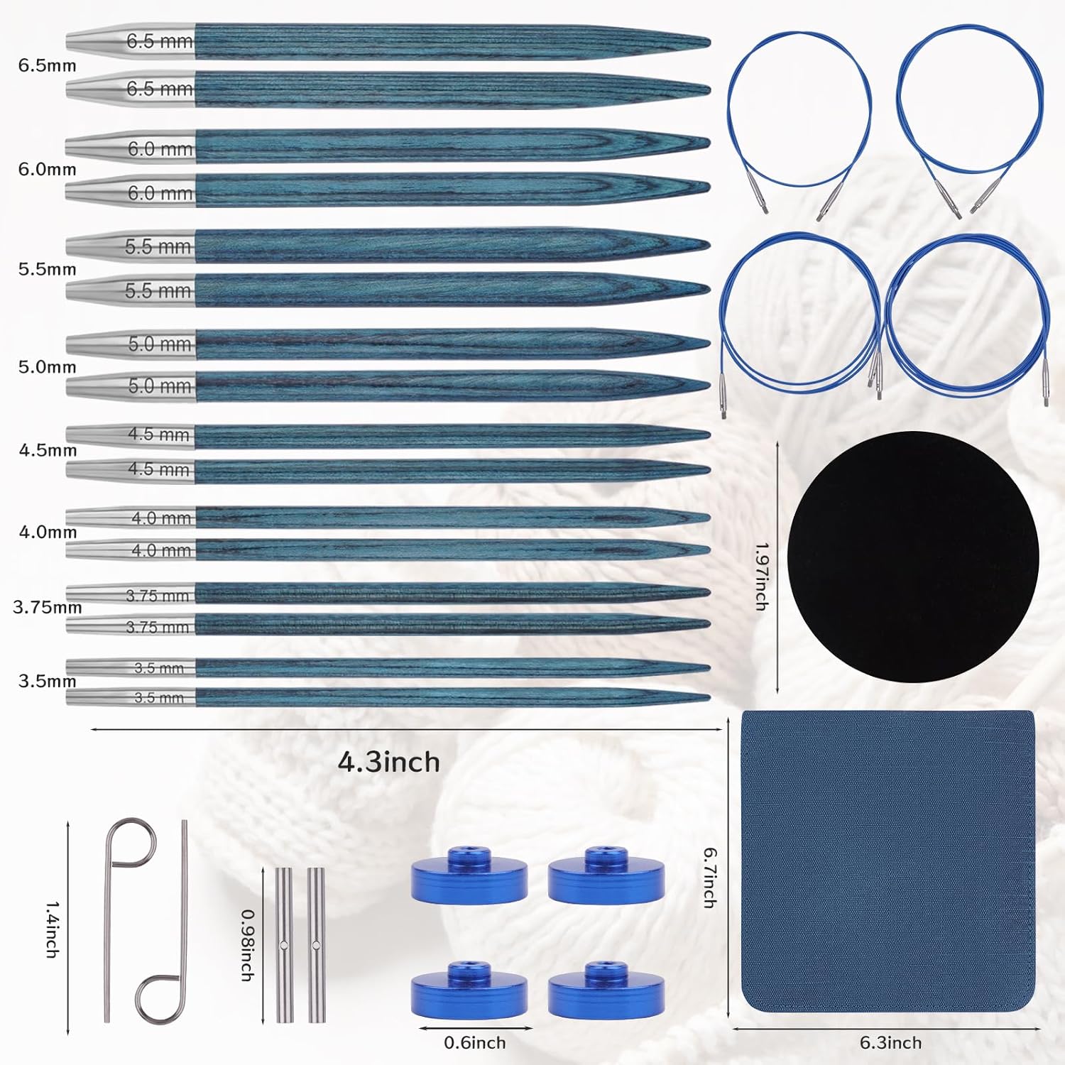 BsHooker Interchangeable Circular Knitting Needles Set with Case,3.5mm-6.5mm Birch Wood Knitting Needles Set with Cables,Complete Accessories