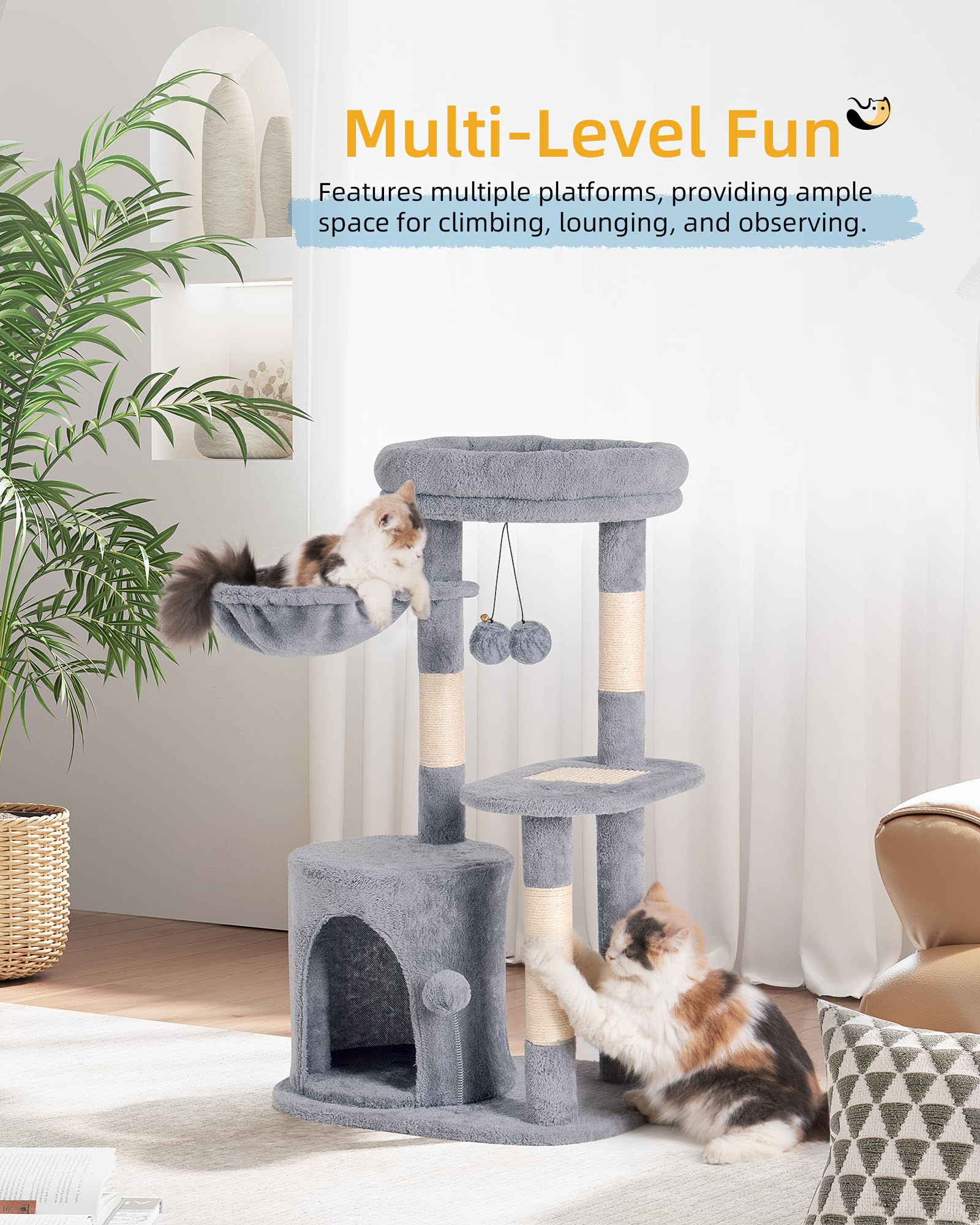 Cat Tree With Hammock And Perch Aechonow 61-Inch Cat Tree For Large ...