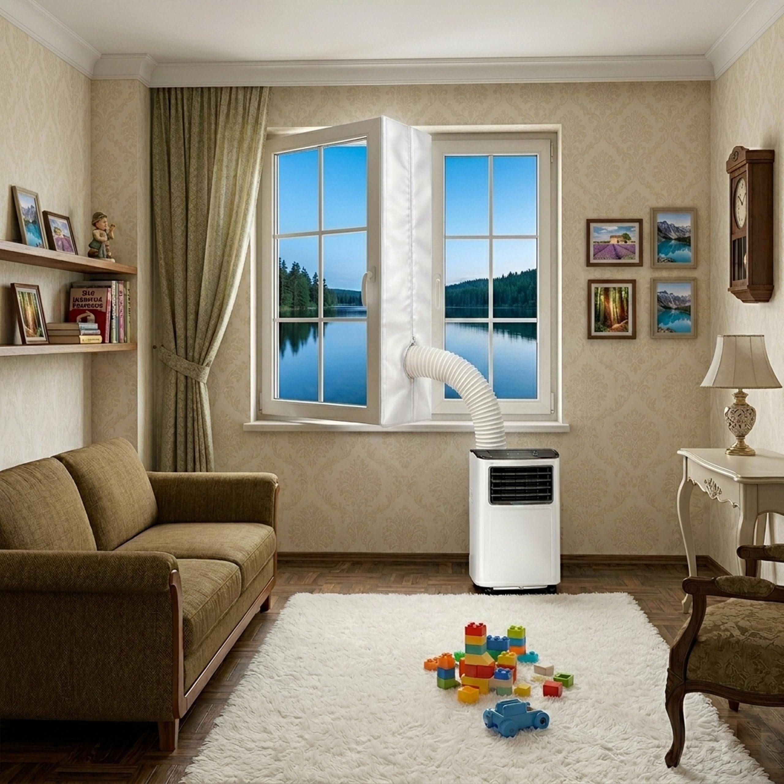 Fensterabdichtung für Mobile Klimaanlage, Abluftschlauch Dichtung für Dreh- und Kippfenster, Fensterdichtung ohne Bohren, Wasserdichtes Polyester mit Reißverschluss und Klettband (300CM)