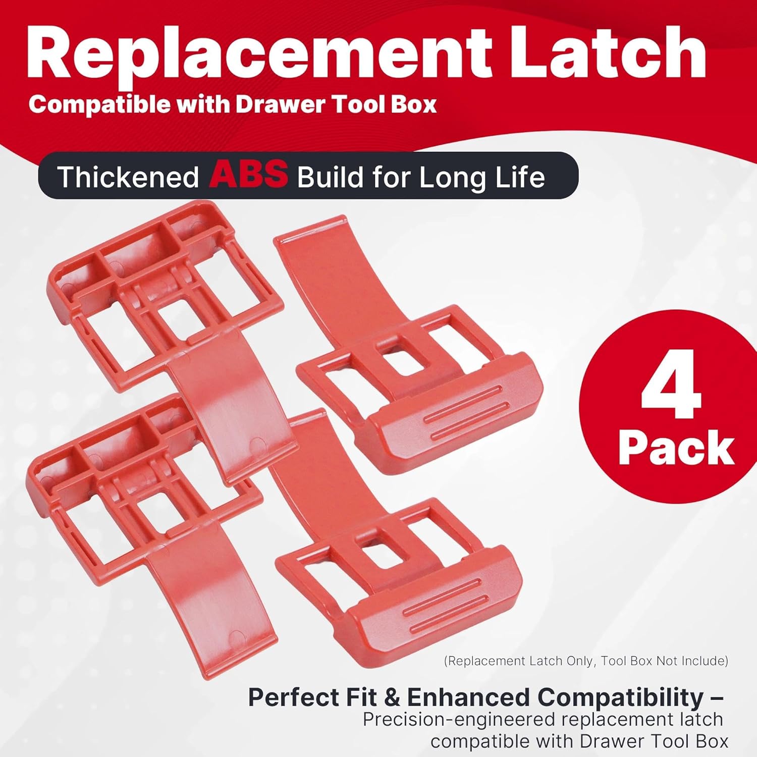 4-Pack Replacement Latch Compatible with Drawer Tool Box, Durable ABS Injection Molding Lock Replacement, Thickened Design for Easy Install & Long Lasting, Red