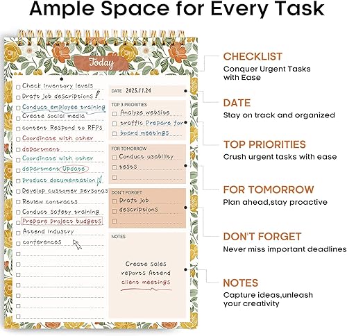 Miniatura 72 de Taja Bloc de notas de lista de tareas pendientes para el trabajo con 52 hojas, 9.8 x 6.5 pulgadas, planificador diario sin fecha, perfecto