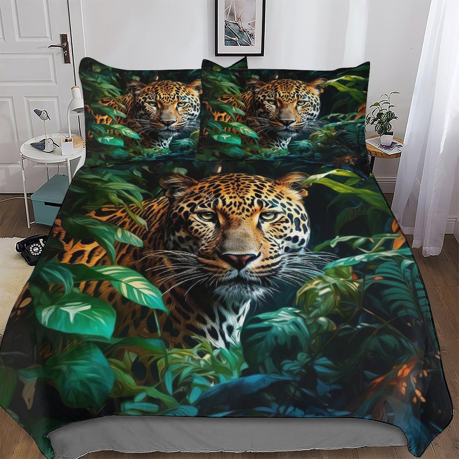 LLXXHH Leopard Duvet Cover Print Bedding Comforter Cover for Boys And Girls Soft Microfiber Quilt Cover 3 Piece with Pillowcase Double (200x200cm)