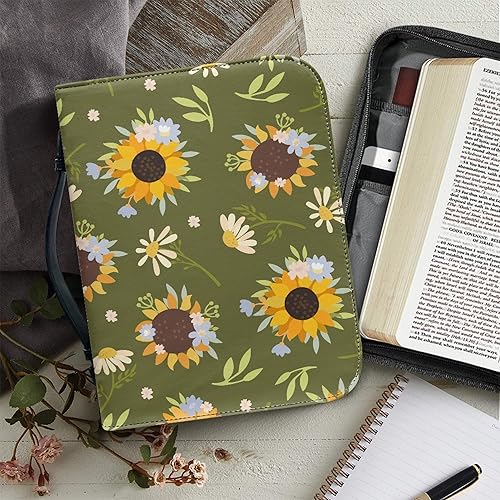 Miniatura 5 de Vodetik Funda de Biblia de flores para mujer, tamaño grande, funda de Biblia de girasol para niñas con cremallera y asa, funda de la Biblia para