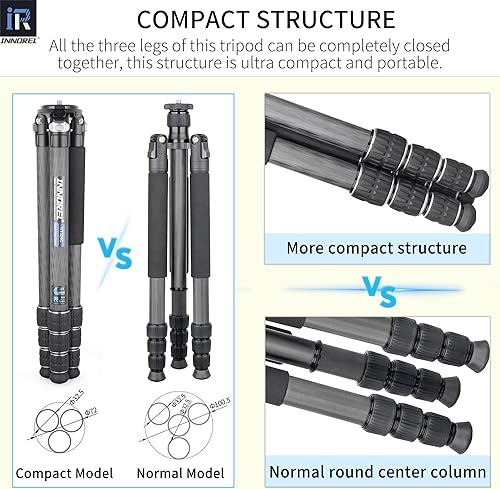 Vista 5 de Trípode de fibra de carbono INNOREL KT324C sin cabeza Trípode de viaje compacto portátil profesional para cámara digital DSLR Soporte de soporte