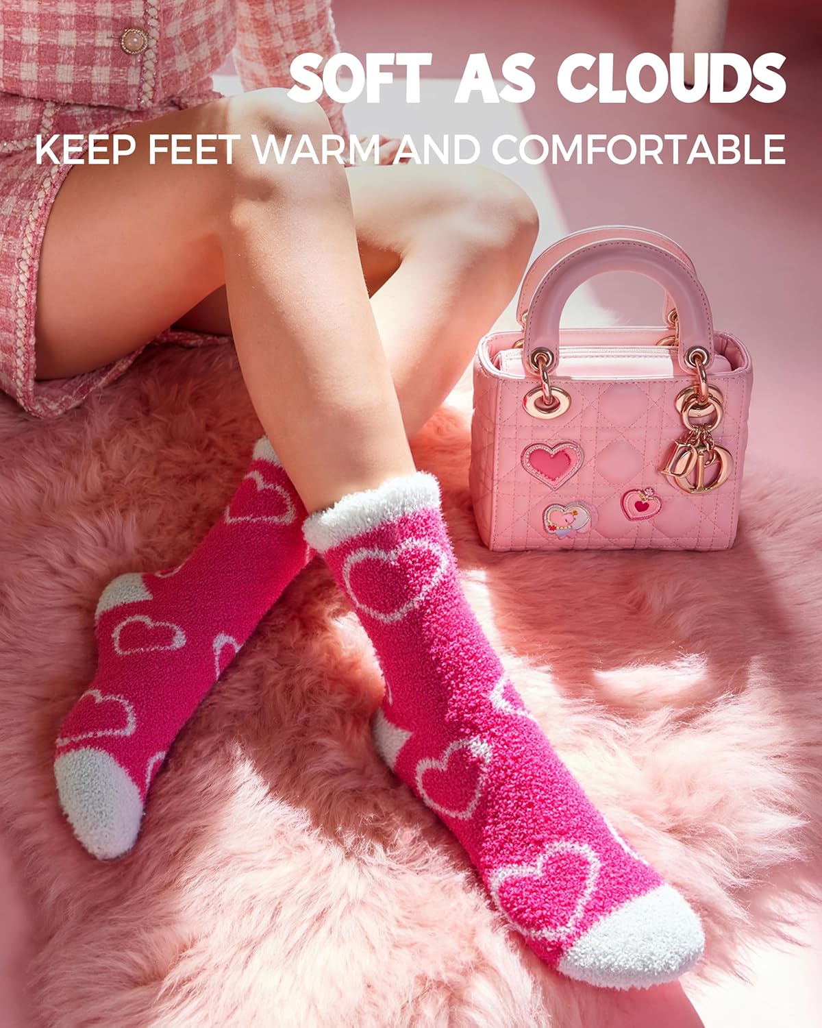 Warm Cozy Valentines Gifts for Her Girlfriend Wife Women Girls-Fluffy Soft Fuzzy Pink Heart Socks-Valentines Basket Stuffers - Image 3
