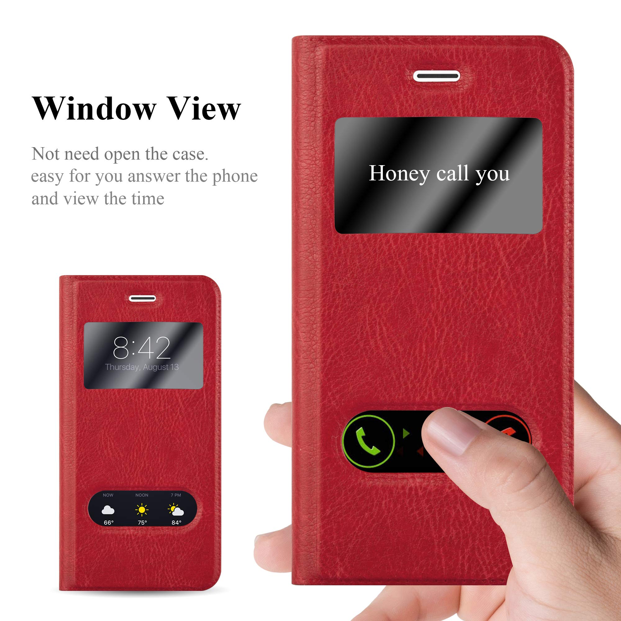 cadorabo Book Case works with Apple iPhone 8 PLUS / 7 PLUS / 7S PLUS in SAFFRON RED - with Magnetic Closure, 2 Viewing Windows and Stand Function - Wallet Etui Cover Pouch PU Leather Flip - Image 4