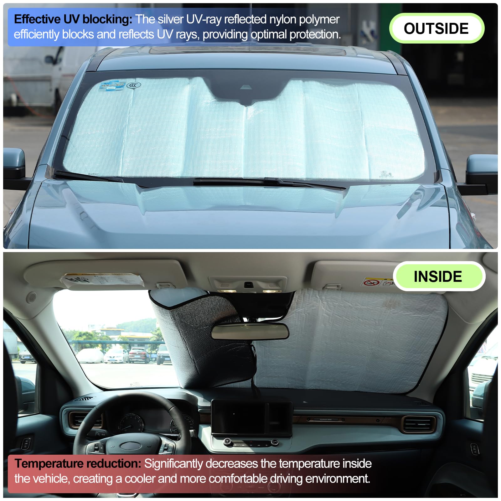 Parasol para parabrisas para camioneta Ford Maverick 2022-2024, parasol para parabrisas delantero, visera reflectante plegable, protector de pantalla, bloqueador UV, protector térmico que mantiene tu