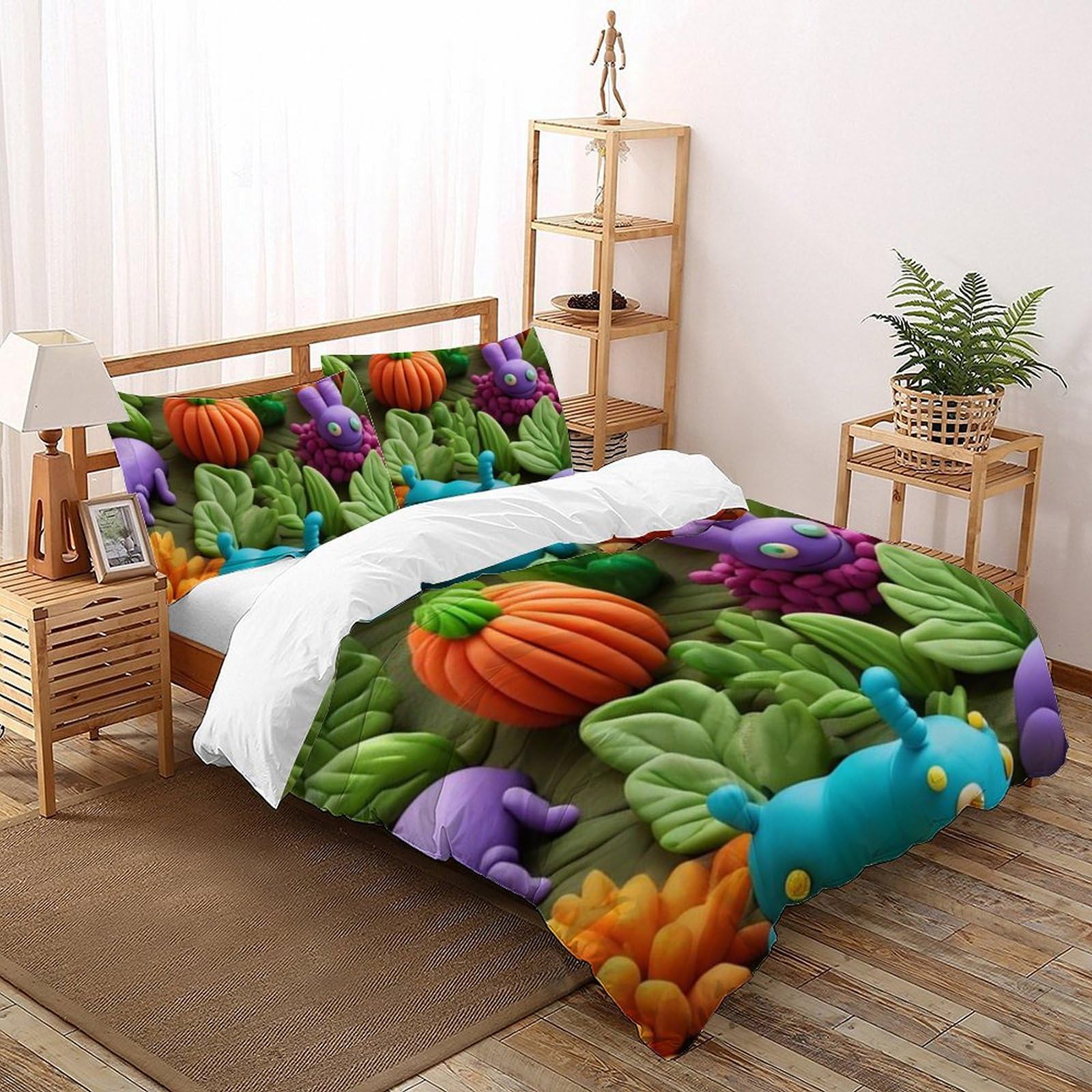 Housse de couette légumes dessin animé anti-plis en microfibre douce pour la peau des filles