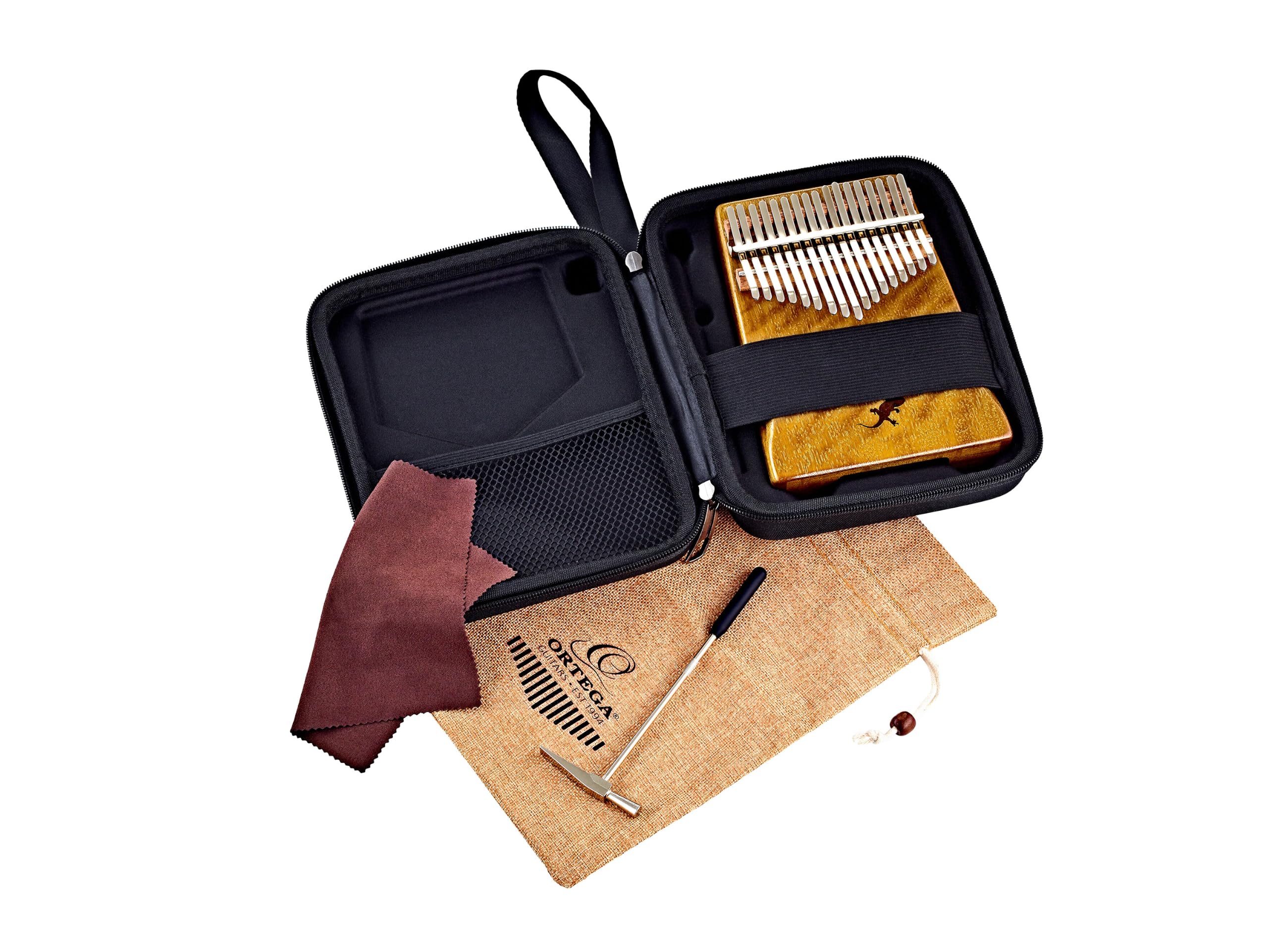 Ortega Kalimba Pouce Piano acoustique - Série Lizard - 17 Touches - Méditation, LoFi - Etui Deluxe, Sacoche, Marteau d'accordage, Chiffon en microfibre (OKB3)