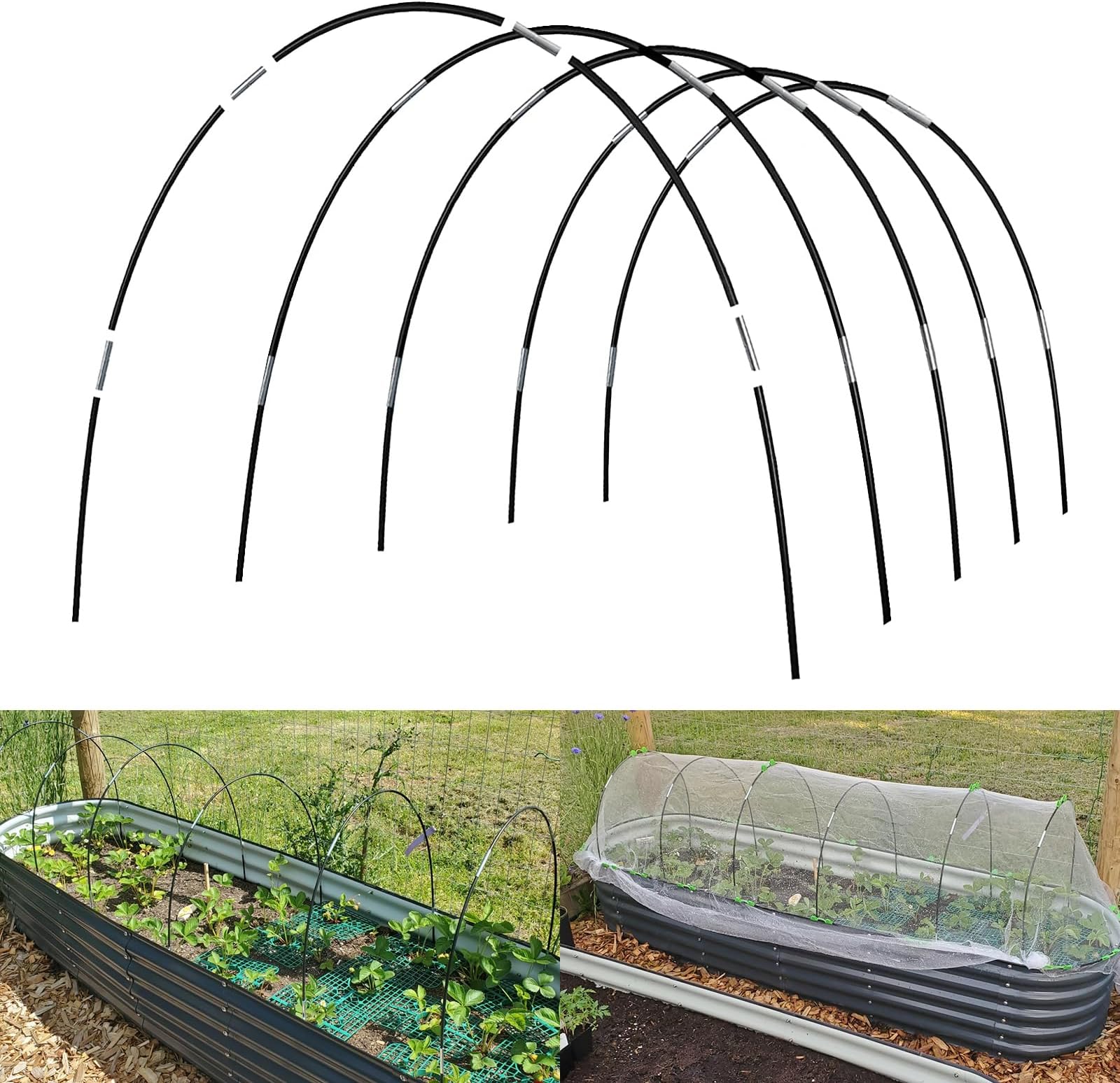Greenhouse Hoops Grow Tunnel, 6 Sets of 7FT Garden Hoops for Raised Beds, Rust-Proof Fiberglass Frame for Garden Netting, Greenhouse Kit, Plant Shade Cloth, Plant Row Cover, 25 pcs