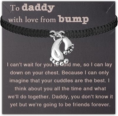 PLITI Daddy To Be Gift New Father Gift First Time Dad Gift To Daddy With Love From Bump Feet Bracelet For Men