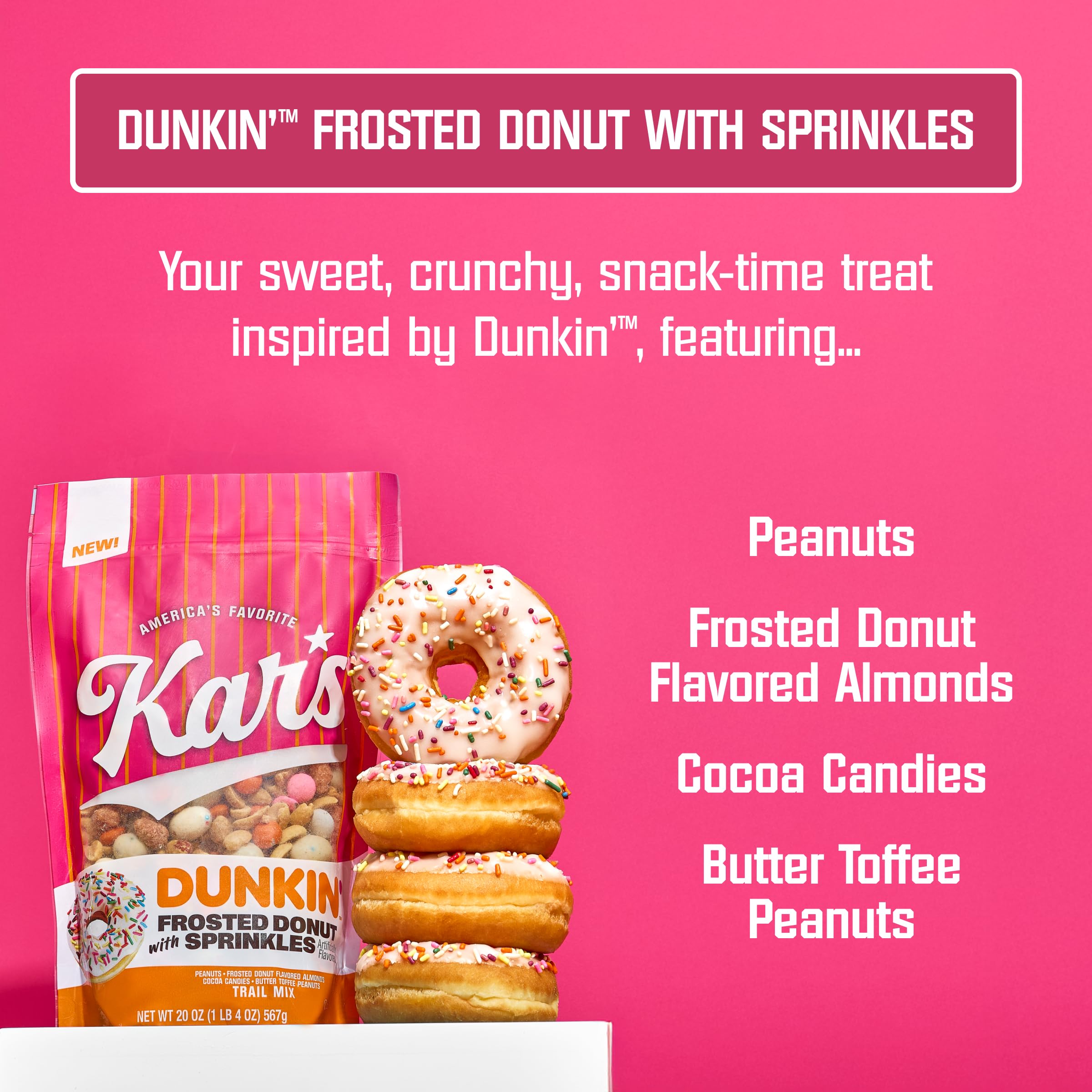 Kar’s Nuts Dunkin’ Frosted Donut with Sprinkles Mixed Nuts – Sweet Candy-Coated Nuts Mix, 5oz Grab & Go Bags (Pack of 12) – Trail Mix Sweet Snacks for Adults & Kids: Frosted Donut with Sprinkles 20 Ounce (Pack of 6)