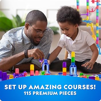 National Geographic Glow in the Dark Marble Run 115-Piece Set for Kids | 25 Glow in the Dark Glass Marbles, Track and Action Pieces, Marble Maze, Creative Construction, STEM Physics Toy, Storage Bag