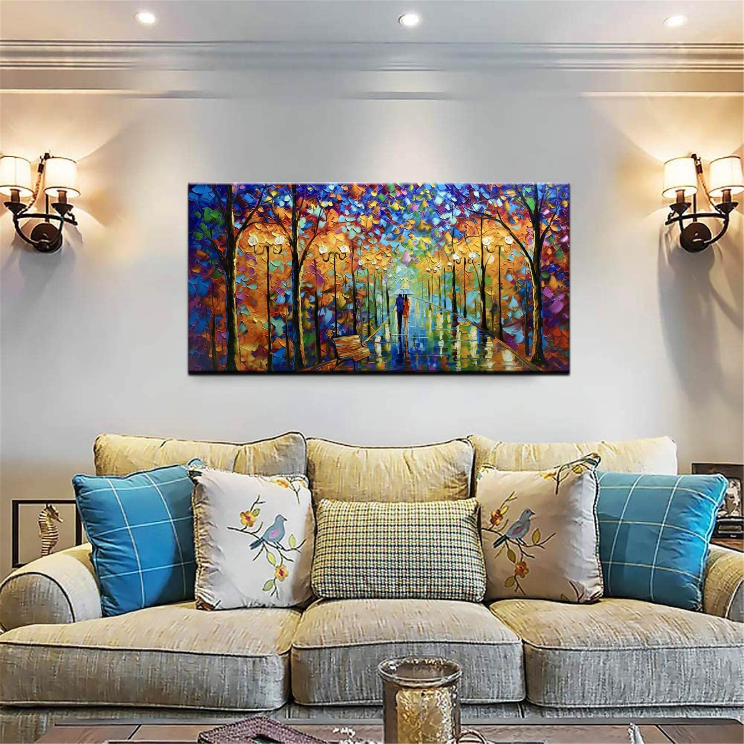 Tyed Art- Contemporary Art Landscape Oil Painting On Canvas Abstract Textured Tree Painting hand-painted acrylic frame wall art modern canvas painting 24x48inch