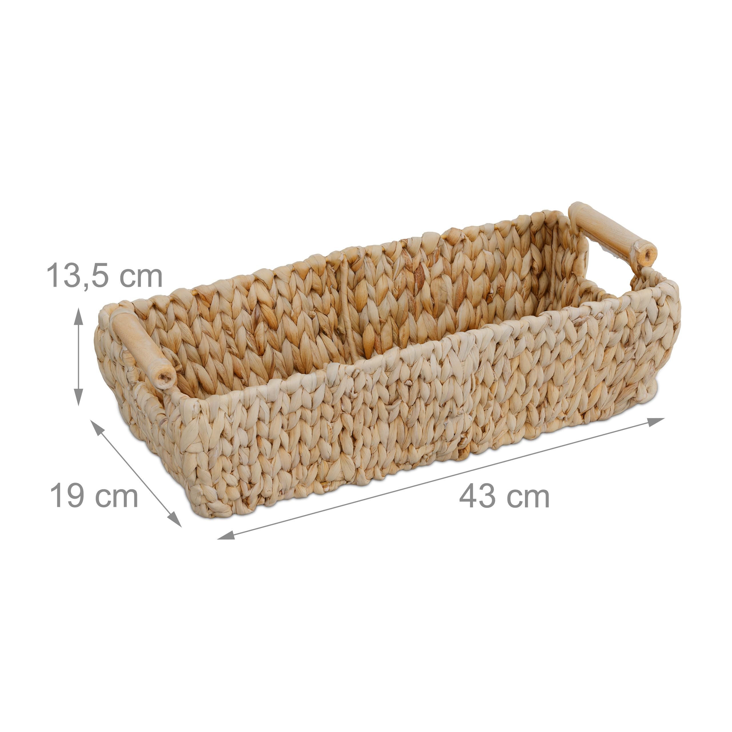 Relaxdays Cestino Portaoggetti in Giacinto d'Acqua Intrecciato, Cesto da Bagno e Armadio, Aspetto Vimini, Naturale, Fibra vegetale, 13,5 x 43 x 19 cm