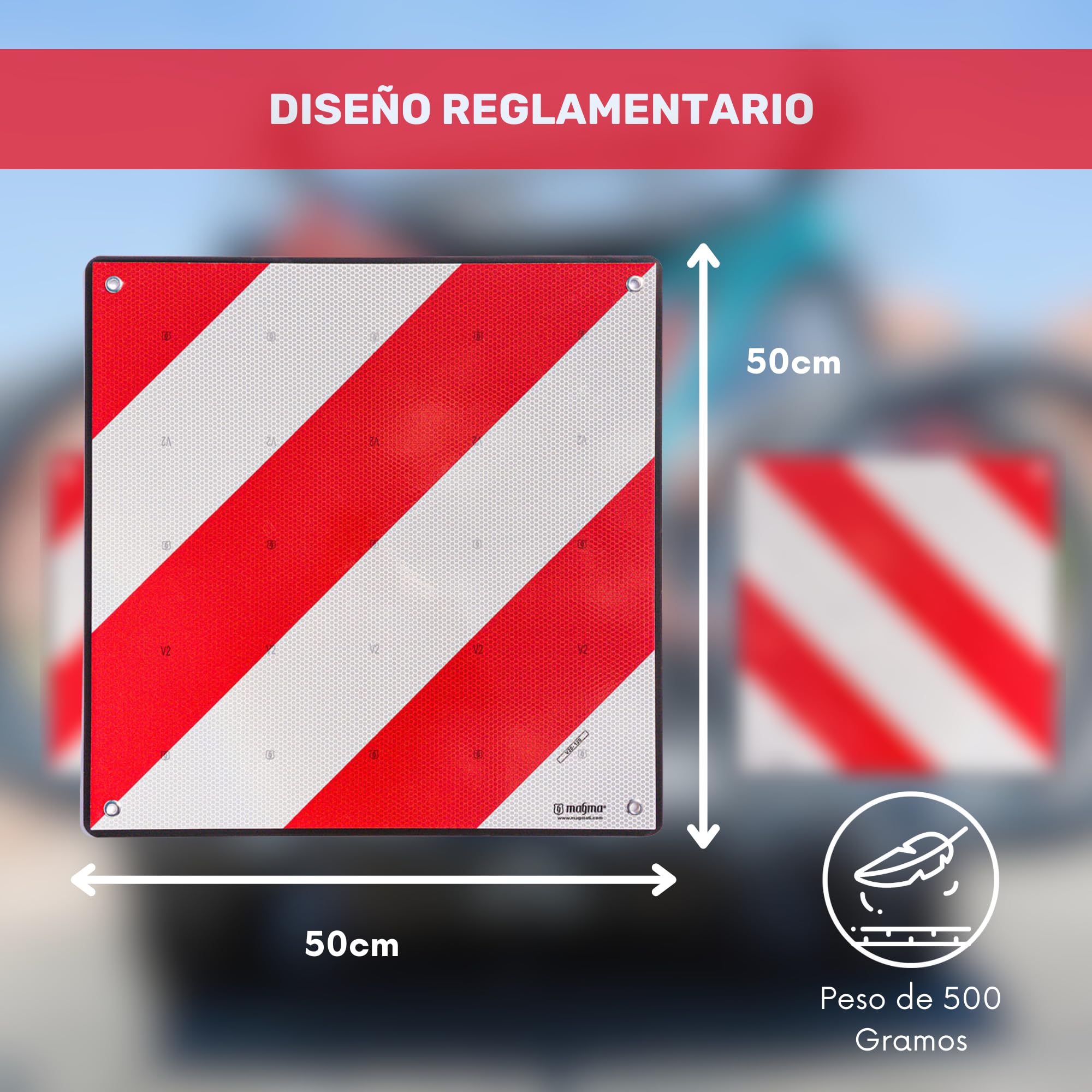 Placa V-20 Homologada Flexible para Portabicicletas | Señal V-20 Homologada Indicadora de Carga Saliente | Cartel V-20 Homologada DGT