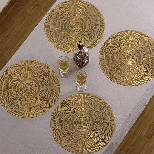 Miniatura 7 de FunWheat Juego de 6 manteles individuales redondos dorados, lavables, fáciles de limpiar, para interiores y exteriores, brillantes (círculo dorado)