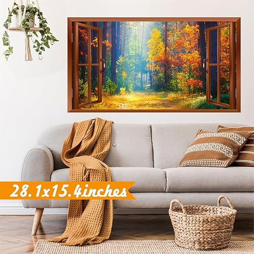 Miniatura 4 de Calcomanías de pared de bosque, 3D, calcomanías de pared de ventanas falsas extraíbles, paisaje natural, calcomanías de pared de ventanas de