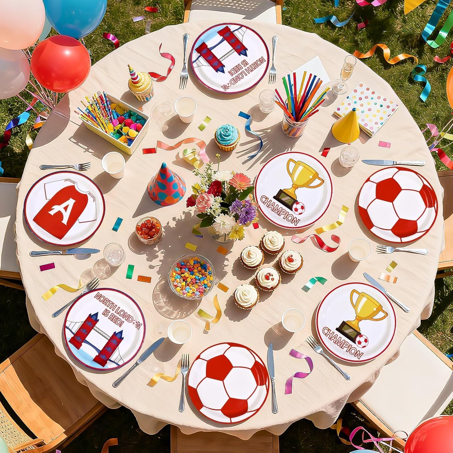 60 Pcs Soccer Theme Paper Plates 9" Soccer Star Champion Dessert Paper Plates Disposable Football Fans Platters for Boys Girls Adults Football Theme Party Sports Party Supplies - Image 5
