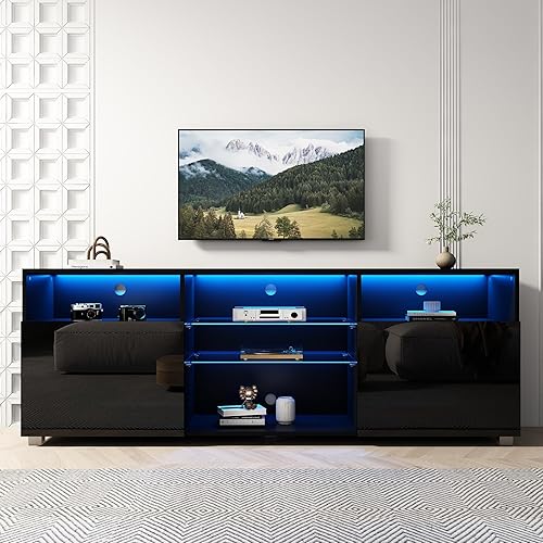 SUSSURRO Soporte de TV LED para TV de 6065 pulgadas centro de mesa de televisión con cajón y luces LED centro de entretenimiento moderno de alto