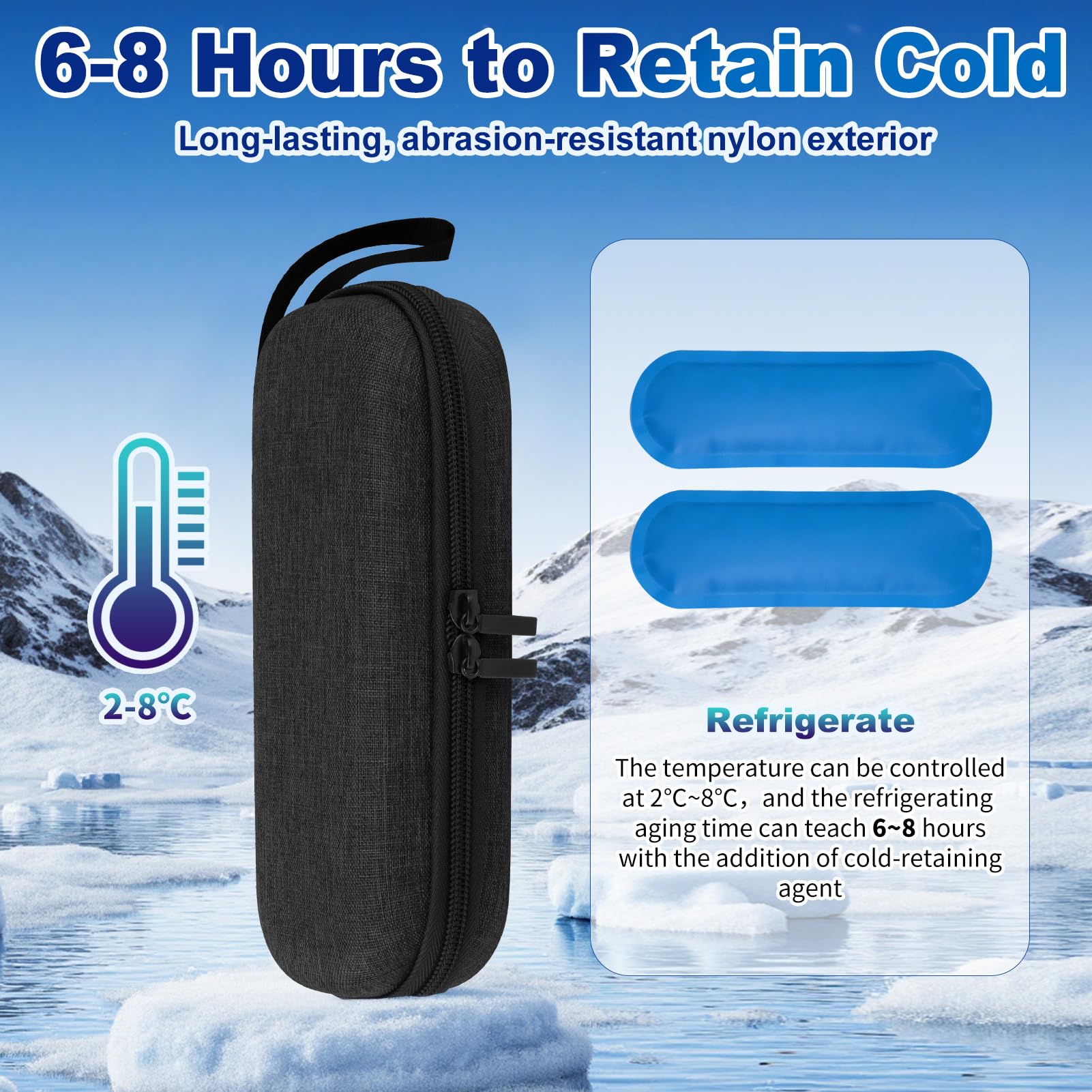 Estuche Insulina Nevera Insulina Frio Bolsa Medicamentos 2 Bolsas Hielo Portátil Estuche Enfriadora Medicamientos Térmica Pequeña Térmico Diabetes Bolsa Viajera Diabéticos Refrigerante Viajes Largos - 3