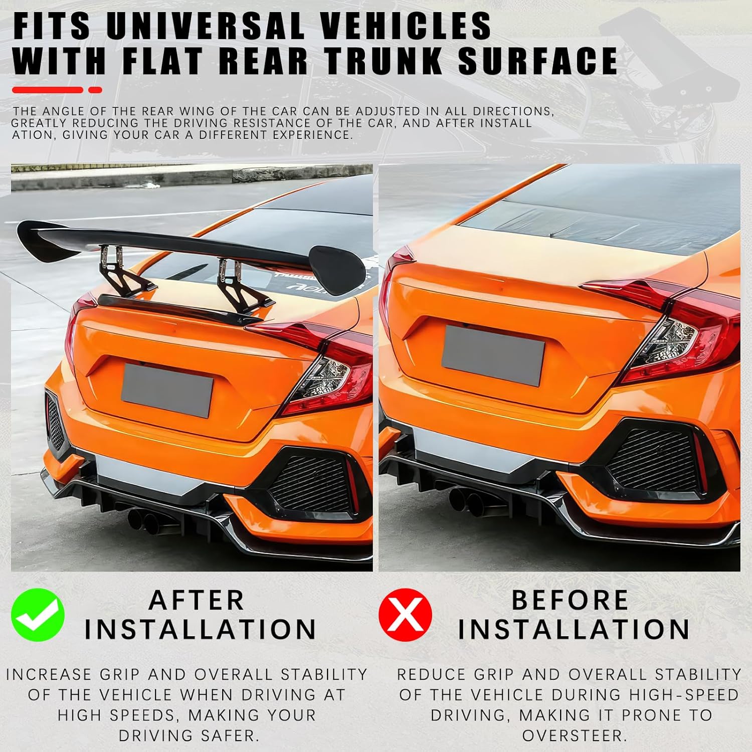 JMTBNO 57 Inch GT Wing Rear Trunk Spoiler Wing Gloss Black Compatible with Universal Car Spoiler Rear Wing Rear Trunk Spoiler GT Style Wing Spoiler Gloss Black