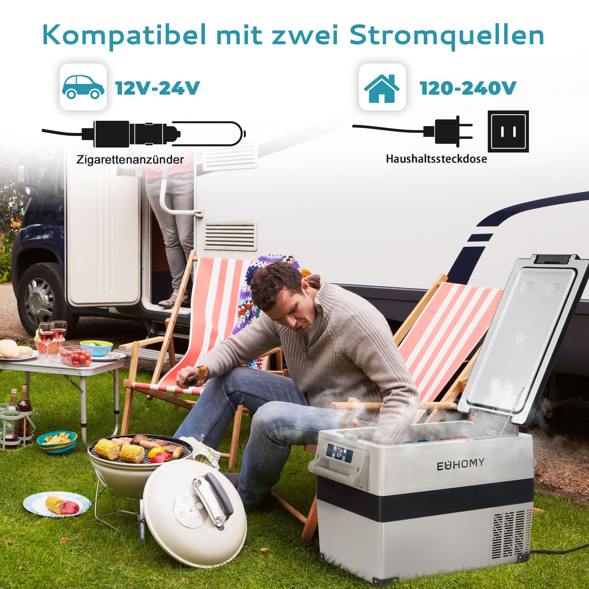 EUHOMY Przenośna lodówka 40 l, elektryczna lodówka kempingowa 12 V/220 V, mini lodówka 12 V/24 V, sterowana aplikacją, -20°C do 20°C, do samochodu, ciężarówki, wędkarstwa, kempingu, podróży