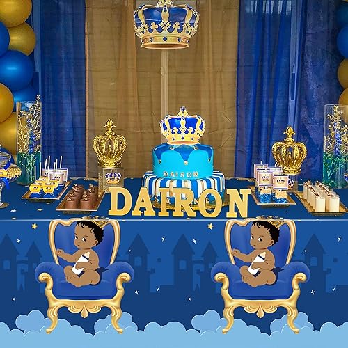 Miniatura 6 de Haooryx 3 piezas de fundas de mesa azules del príncipe real para el príncipe afroamericano niño cumpleaños, baby shower, revelación de género,