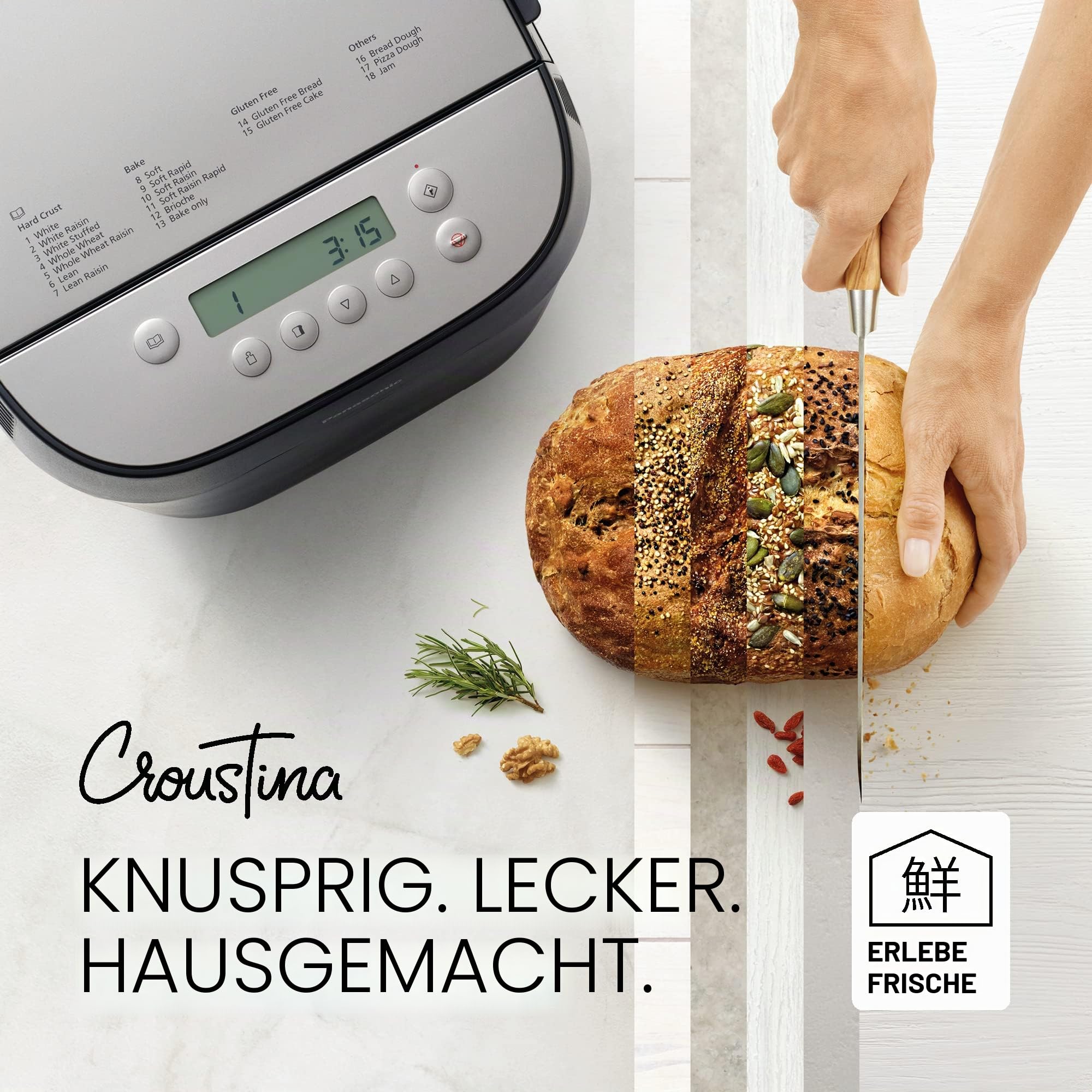 Panasonic SD-ZF2010KXF | Brotbackautomat Croustina, knuspriges Brot, glutenfreies Programm, zwei Temperatursensoren, 18 Programme, 2 Brotstufen, 700 W, schwarz – Version FR