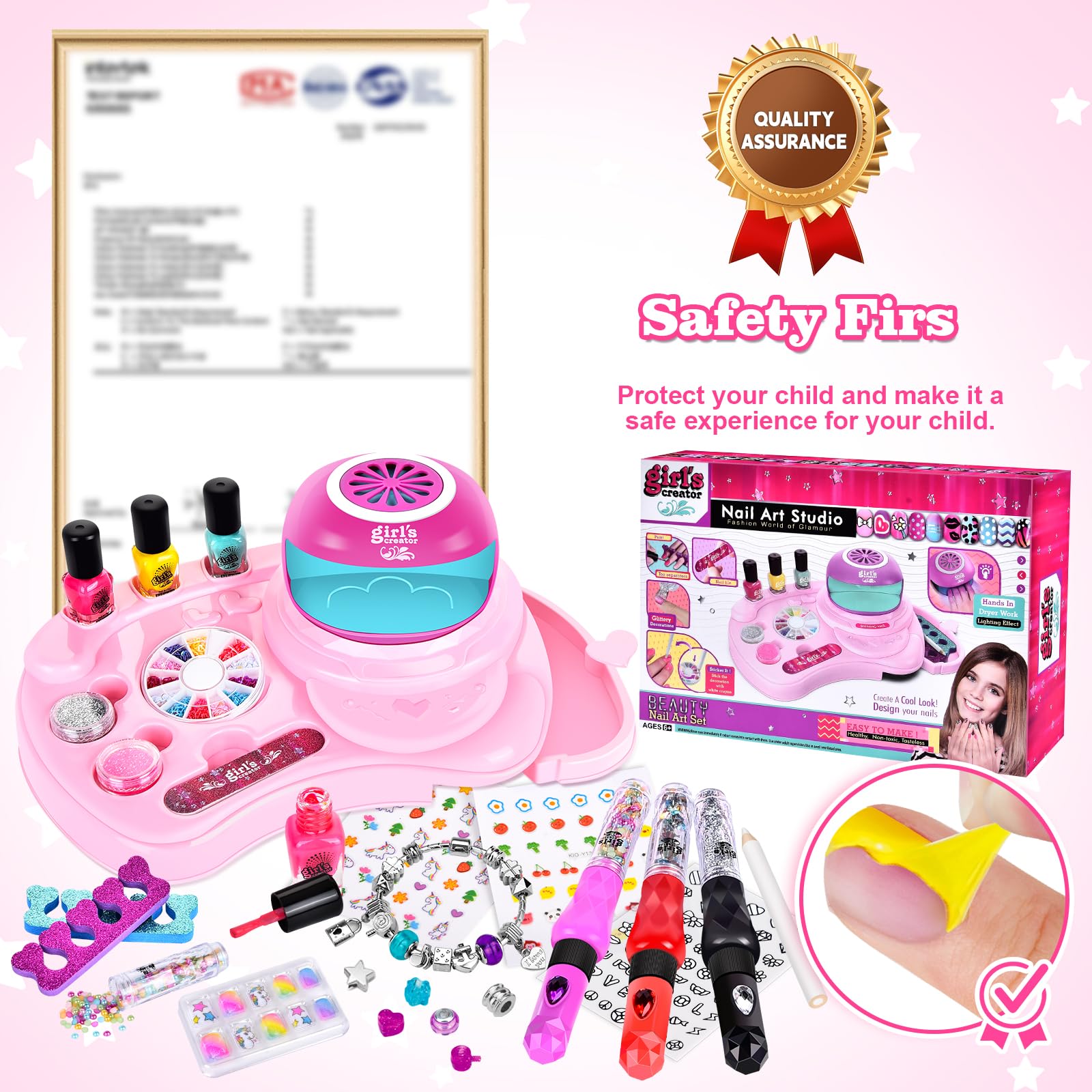 Herenear Kit Nails Bambina, Nail Art Manicure Gioco, Regalo Bambina 6-12 Anni Natale Compleanno