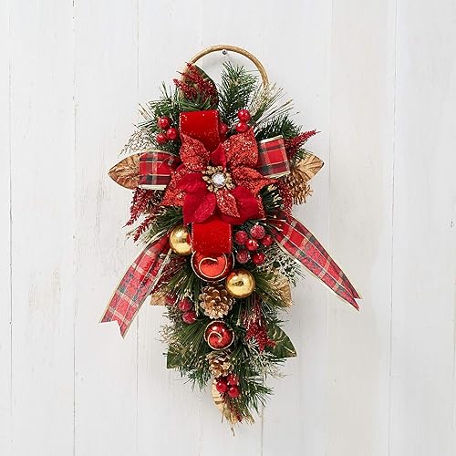 Hecho a mano con diseño de lágrima de Navidad, flor de pascua roja con anillo HOLIDAY TREE