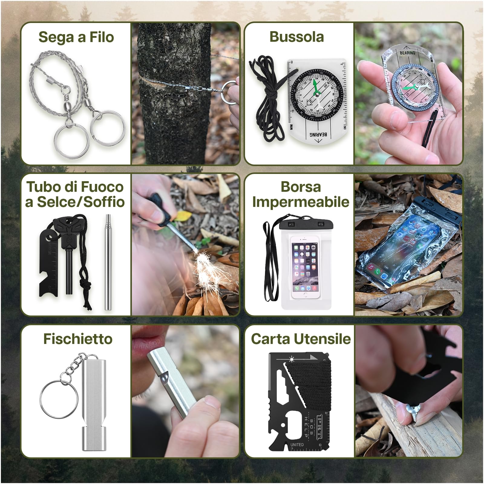 Kit di Sopravvivenza Tutto-in-Uno – Attrezzatura d'Emergenza con Kit di Pronto Soccorso di MMOBIEL – Survival Set con Filtro l'Acqua, Bussola etc. per Campeggio, Escursioni, Avventura - Regalo Uomo