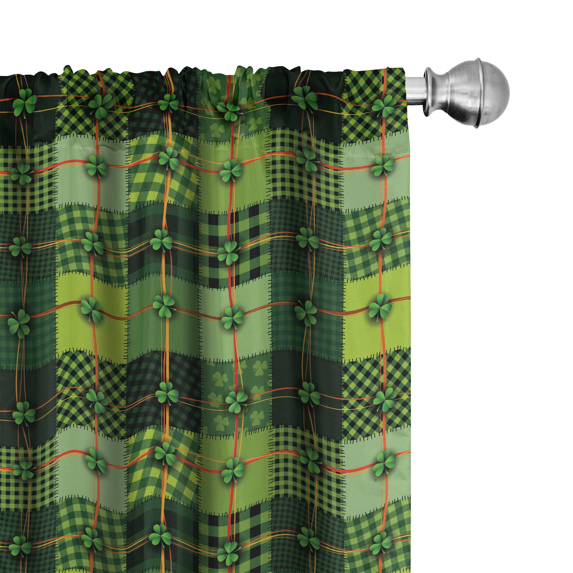 Ambesonne Irish Window Curtains, Patchwork Style St. Patrick's Day Themed Celtic Quilt Cultural Checkered Clovers, Lightweight Decor 2-Panel Set with