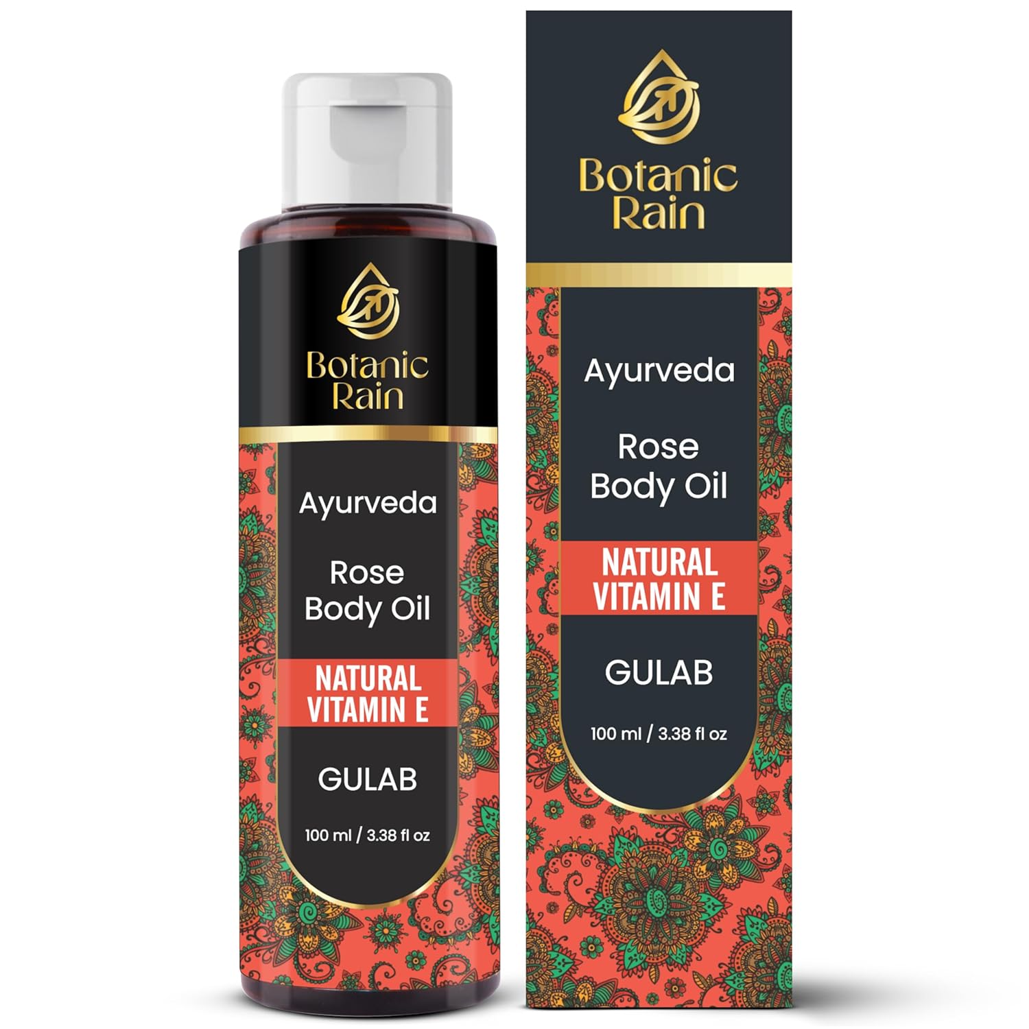 Ayurveda Rose Body Oil, Moisturizing & Hydrating Organic Vitamin E Oil, Body Oils For Women After Shower, Ayurveda Products For Crepey Skin Repair – 3.38 Fl Oz