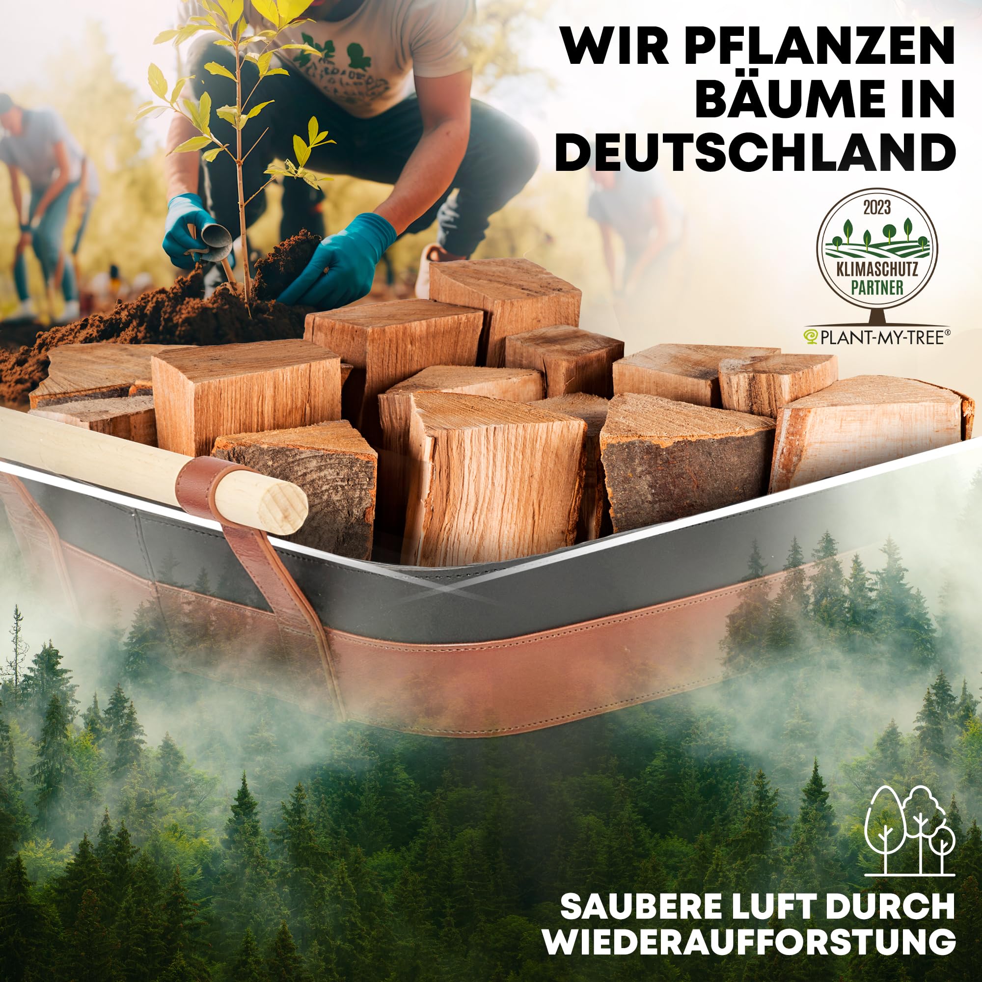 OAKAGE® Holzkorb für Kaminholz Groß aus veganem Leder Kaminholzkorb Feuerholzkorb Brennholzkorb Kaminkorb | Korb Bundle