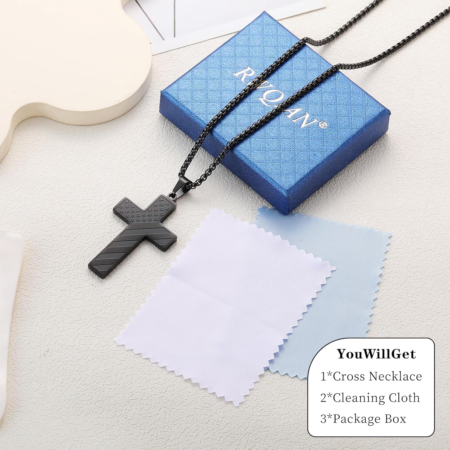 RWQIAN American Flag Cross Necklace for Men Bible Verse, Christian Religious Scriptures Faith Baptism 1st First Communion Pendant Chain for Boys, Fathers Dad Day Graduation Jewelry Gifts for Him - Image 6