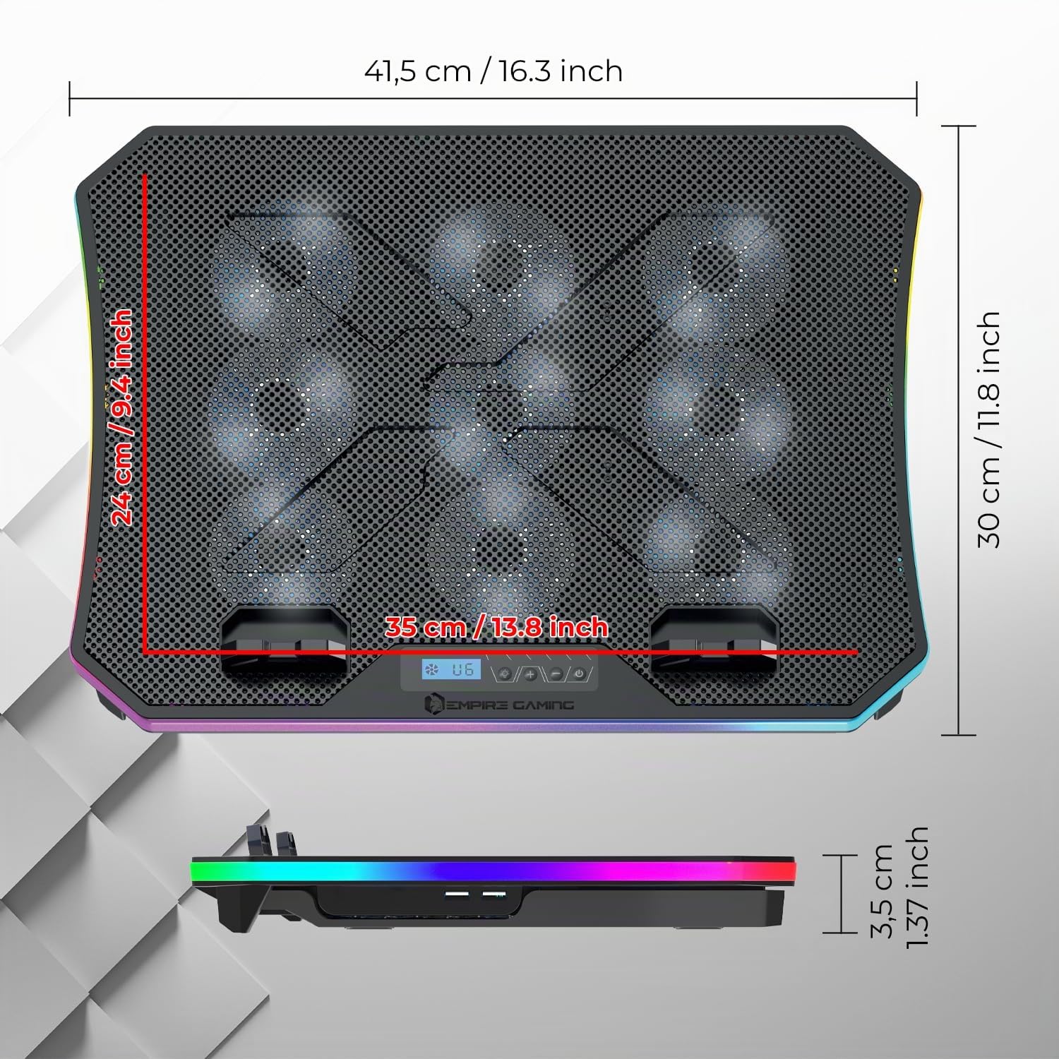EMPIRE GAMING Guardian C900 Raffreddatore per PC Portatile 12''-17'' 9 Ventole LCD RGB 6 Velocità