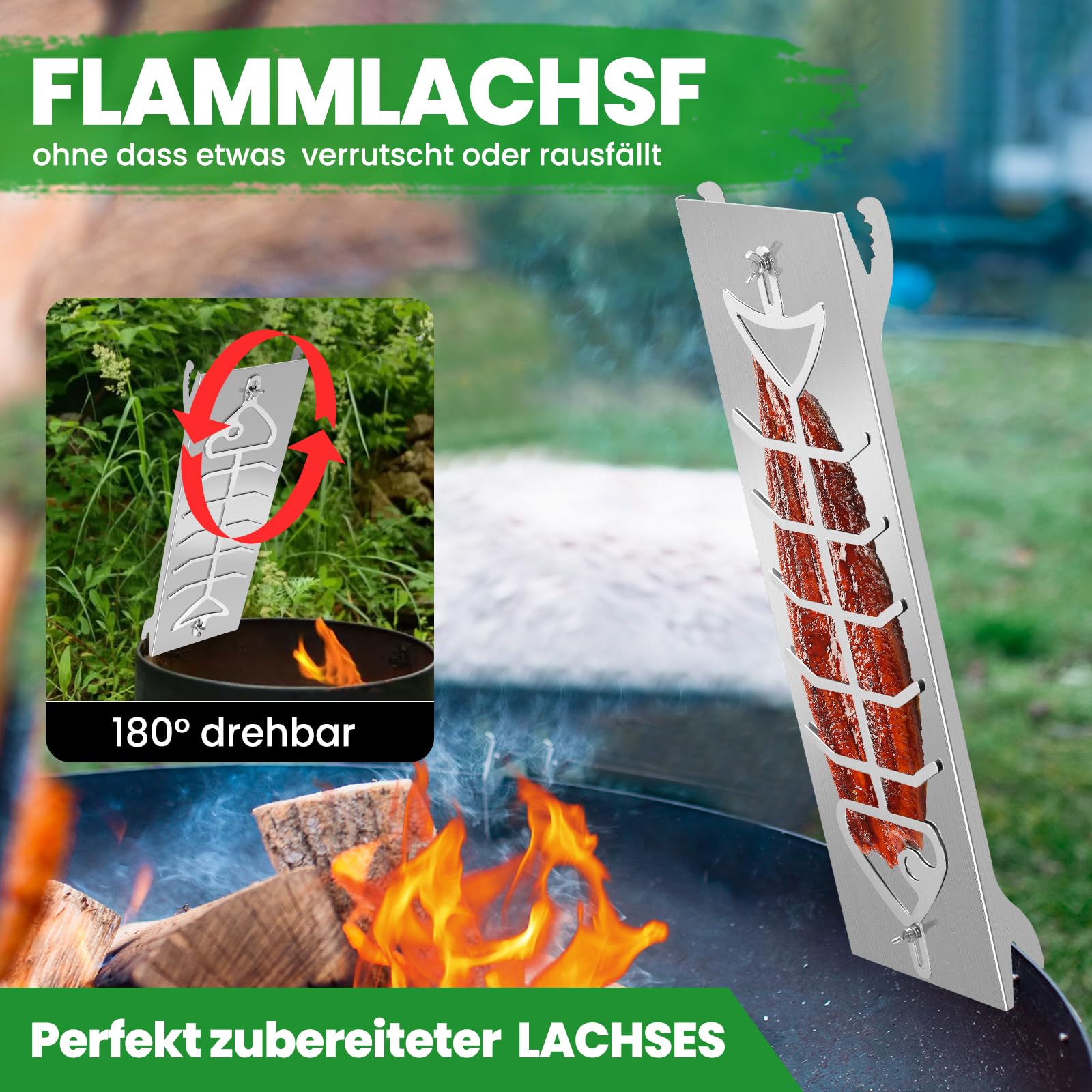 Tabla de salmón de Acero Inoxidable, extraancha, 17 cm, Apta para braseros y barbacoas con Grosor de Pared de hasta Menos de 8 mm, Alternativa Tabla de salmón Flameado