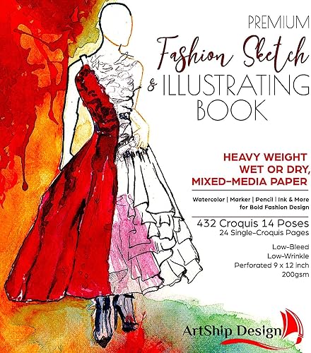 Fashion Sketchbook 432 Figure Templates, Premium Hardcover, Heavy-Weight Multi-Media Paper (9x12 in)